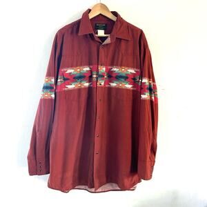Rustler By Wrangler Long Sleeve Pearl Snap Aztec‎ Print Size XLT Burnt Orange